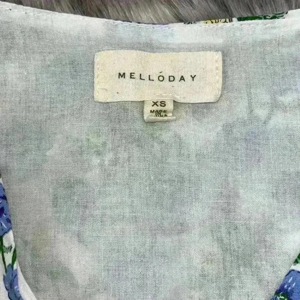 MELLODAY Floral V-Neck Button Front Mini Dress Lavender Green sz XS - Picture 4 of 8
